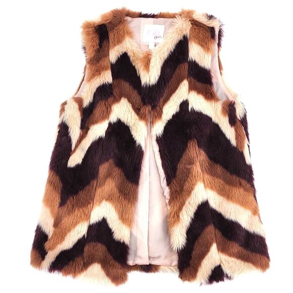 Gianni Bini GB Chevron Faux Fur Vest Girls Size Medium - Pink, Brown and Maroon - Picture 1 of 11